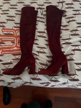 Women’s Burgundy Over-the-Knee Block Heel Boots